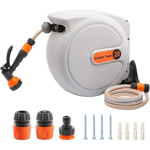 Giraffe Tools Wall Mounted Hose Reel with Spray Gun Cover