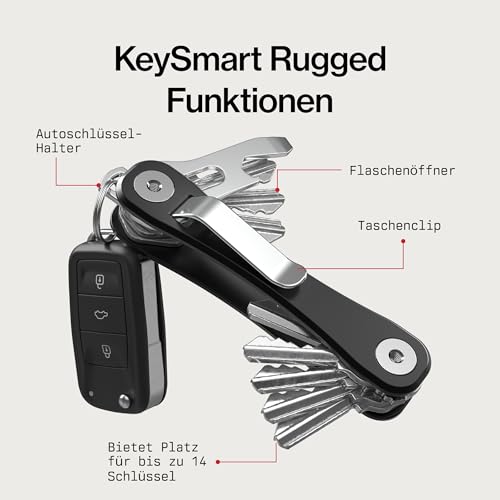 KeySmart Rugged - Multifunktions-Schlüsselhalter, Schlüsselorganisator mit Flaschenöffner und Taschenclip (bis zu 14 Schlüssel, Schwarz) – Ansicht 4