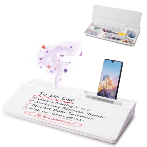 Image of Small Glass Desktop Whiteboard Dry-Erase-Board - Computer Keyboard Stand White Board Surface Pad with Aromatherapy, Desk Organizers with Accessories for Office, Home, School Supplies