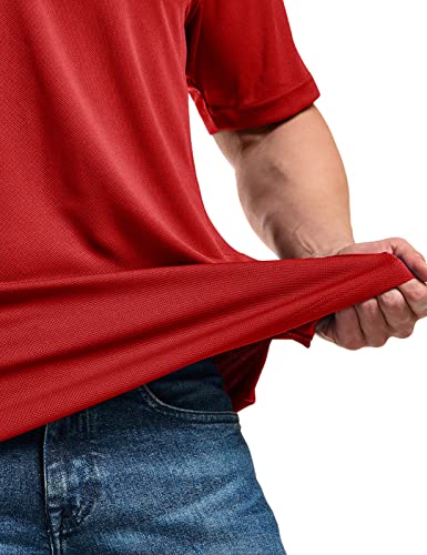 CQR Men's Quick Dry Tactical Polo Shirt, Lightweight Breathable Performance Polo, Short Sleeve UPF 50+ Outdoor Golf Shirt, Frost Essential Red, X-Large