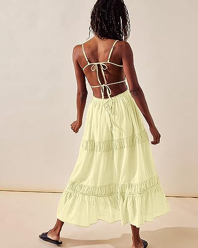 Image of VIUTIL Flowy Maxi Dress for Women Summer Cotton Backless Beach Long Dress with Pockets 2026