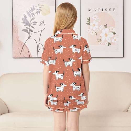 Dots Dogs Patterns Summer Satin Pajama Set, Cute Button-Down Sleepwear Pj Set for Sleep Wears4