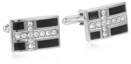 Stacy Adams Men's Crystal & Jet Silver Cuff Link, One Size