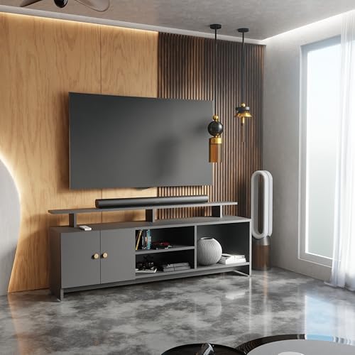 Image of TV Unit for Living Room | TV Cabinet & TV Stand | TV Table for Living Room | Modern Furniture for Home | Assembly-DIY | Color-Grey