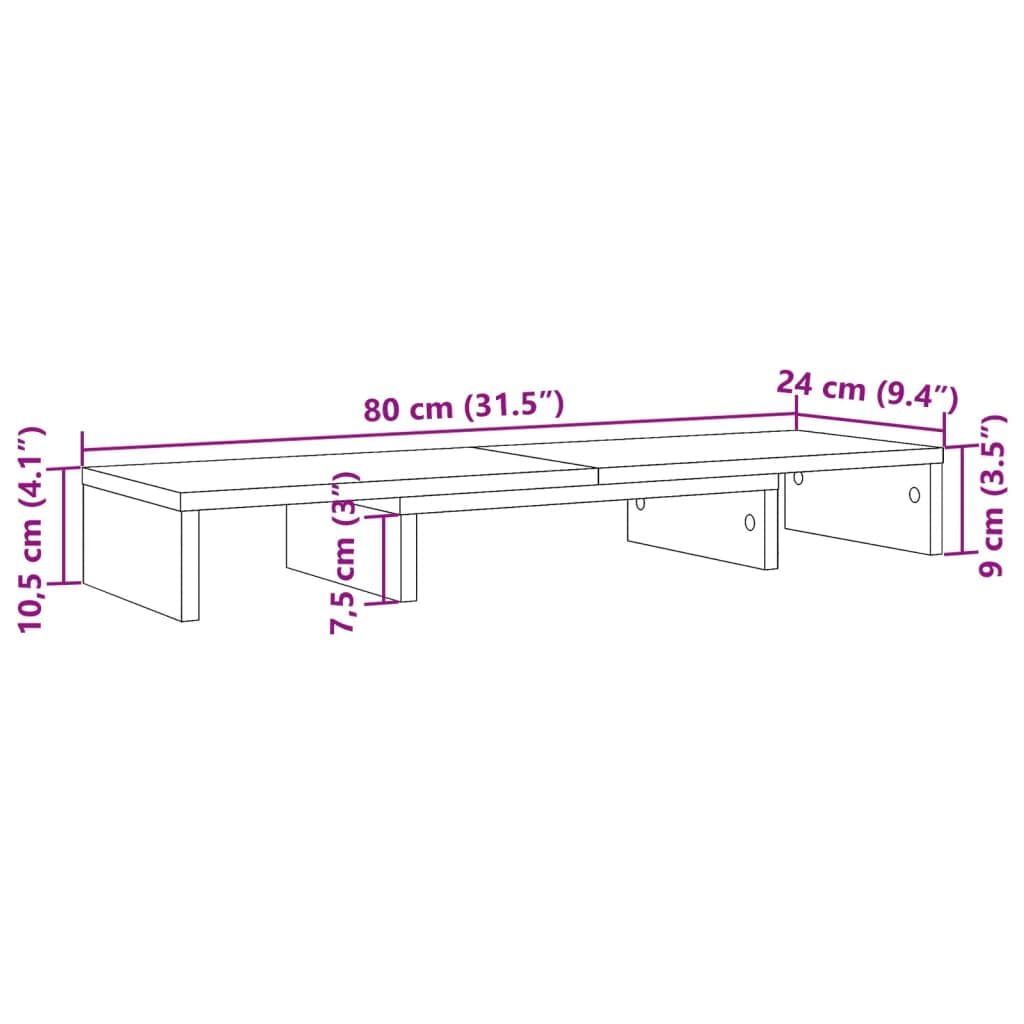 Supporto per monitor regolabile bianco, 80 x 24 x 10,5 cm, in legno per postazione di lavoro ergonomica, regolabile in altezza, con spazio portaoggetti, adatto per due monitor, ideale per
