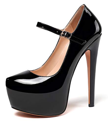 Eldof Women's Stiletto High Heels Platform Mary Jane Pumps Round Closed Toe Ankle Straps Party Dress Shoes 6 Inches2