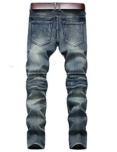 Men's Streetwear Patchwork Pleated Stretch Ripped Biker Jeans Denim Pants2