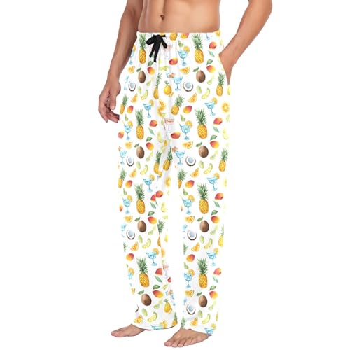 Mens Cotton Pajama Pants Sleep Lounge Pj Bottoms Sleepwear with Pockets Drawstring S Tropical Cocktail Fruits4