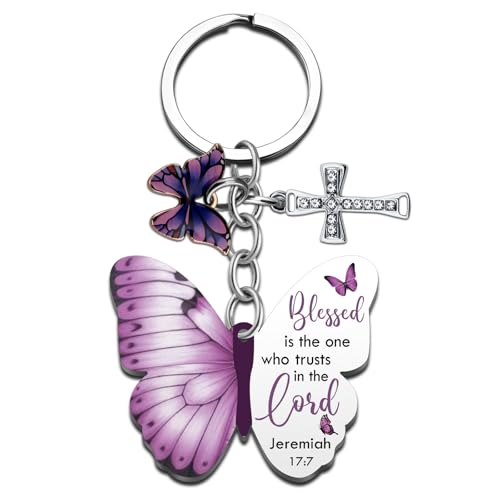 FAFQBING Butterfly Keychain, Christian Keychains for Women, Cross Bible Verse Keychain Butterfly...
