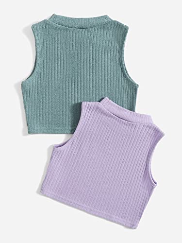 Milumia Girl's 2 Piece Ribbed Knit Mock Neck Sleeveless Solid Basic Crop Tank Tops2