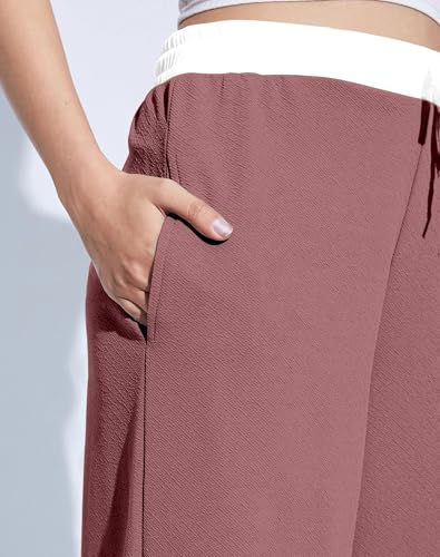 Image of Mehrang Wide Leg Drawstring Pants, with Contrast Waist Band || Casual Lounge Wear Side with Pockets, High Waisted, Relaxed Fit Trouser for Women