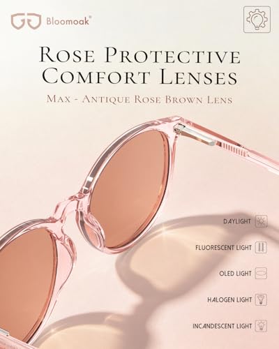 Image of Bloomoak Rose Migraine Glasses, FL-Flex Light Sensitivity Relief Glasses for Fluorescent LED Glare /Photophobia /Eye Strain