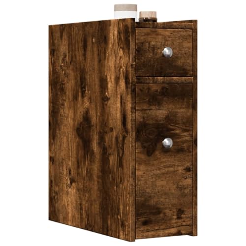 Iiaky Armario de baño Estrecho con Ruedas Madera Muebles auxiliares de baño Bathroom Cabinet Mueble de baño Roble Ahumado // 855290