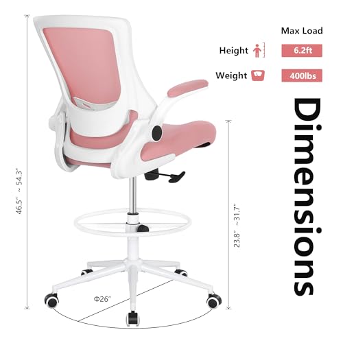 Image of Misolant Tall Office Chair, Drafting Chair for Standing Desk, High Office Chair with Adjustable Lumbar Support, Flip-up Arm and Footrest Ring, Tall Drafting Chair for Bar Height Desk