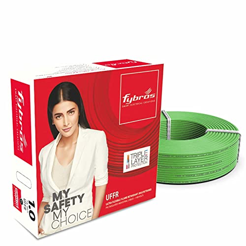 Image of Fybros ULTRA FLEXIBLE FR PVC Insulated 1 Sq Mm Wire | UFFR Green Copper Wires & Cables| Cables For wiring | 1 Sq Mm Green wire 90 meter| Industrial Wire Cable| Electrical Wire