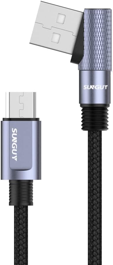 SUNGUY Micro USB Cable 90 Degree, [2-Pack, 1.5FT] Short Right Angle USB 2.0 Micro Fast Charge & Data Sync Cable Compatible for Samsung Galaxy S7/S6 Edge J8, Kindle, Sony Xperia Z3 Z5 (Gray)
