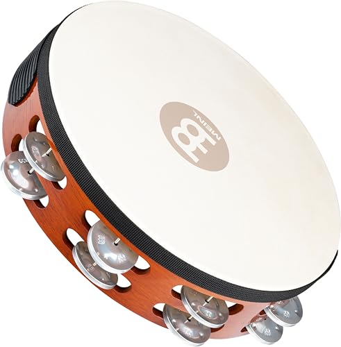 Meinl Percussion Traditional Goatskin Headed Wood Tambourine with Aluminum Jingles, Double Row — NOT Made in China — for All Musicians, 2-Year Warranty (TAH2A-AB)
