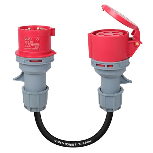 Qiping CEE Adapter 32A Stecker auf 16A Steckdose Starkstrom Adaptermit Schutzabdeckung 3 Phasen 5 Polig 50CM Wasserdicht IP44 Geeignet für Industrie und Haushalt (32-16)