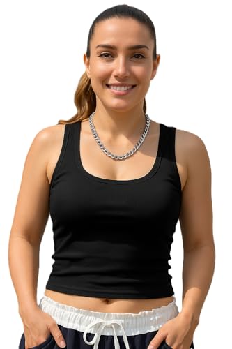 Image of 95% Cotton, 5% Lycra Women's and Girls Solid Ribbed Square Neck Tank Top | Tanktop for Women | Sleeveless Top | Crop Tanktop | Ribbed Tank Top