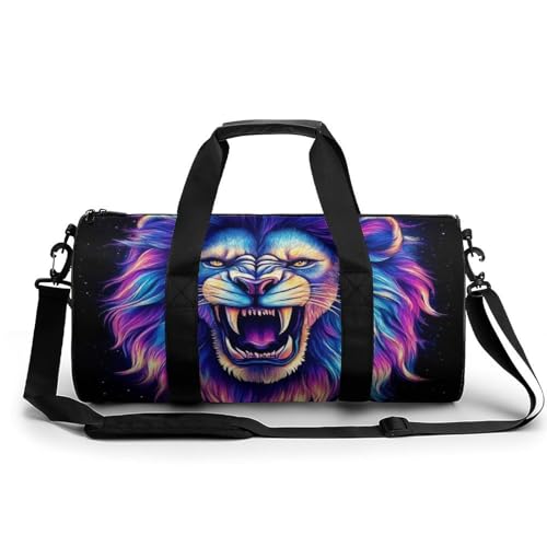 Portable Large Duffel Bag for Men, Waterproof Gym Yoga Tote Bag Trippy Space Animal King Cool Lion Art Carry on Overnight Bags for Travel Sports