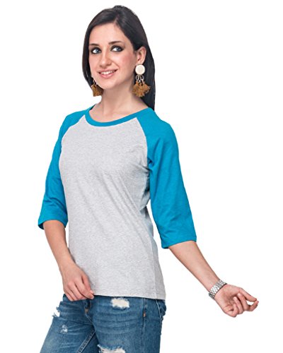 Image of PINACOLADA Women Round Neck Quarter Sleeve T-Shirt-Blue
