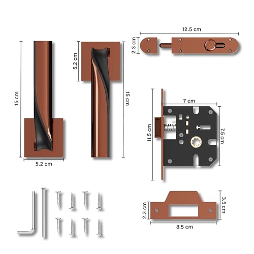 Image of GLOXY Premium Door Lock for Bathroom - Rose Gold & Black Finish Bathroom Lock with Brass Baby Latch for Home - Heavy Duty Mortise Door Lock with Keyless Plate Handle Set with 2 Years Warranty