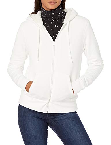 Amazon Essentials Women's Sherpa-Lined Fleece Full-Zip Hooded Jacket, Off-White, Medium