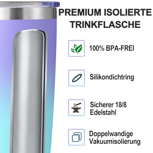 Volhoply 600ml（20oz） Thermobecher mit Deckel und Strohhalm,Doppelwandiger isolierter Reise-Eiskaffeebecher Passend für Tassenhalter… – Ansicht 3