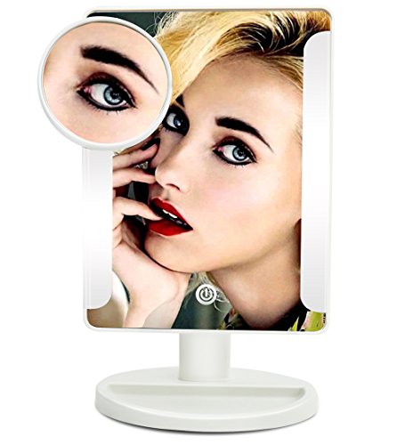 LED Lighted Makeup Mirror Touch Switch 10x Magnification Mirror with Tray Backstage Portable Tabletop Brightness Adjustable Vanity Mirror 6.5 8.9 Inch (White-10x)