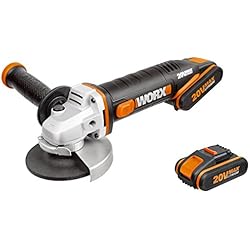 WORX WX800 - Amoladora angular inalámbrica de 115 mm de 18 V (20 V máx.) con 2 baterías de 2 Ah
