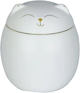 BAIRU Urna de cerámica for Cenizas de Perros y Gatos, urna pequeña Conmemorativa de 9,7 Pulgadas cúbicas, Color Blanco.(Cat)