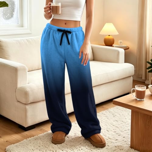 Women's Wide Leg Pants Baggy Plush Ombre Flannel Relaxed Casual Pant - image 3