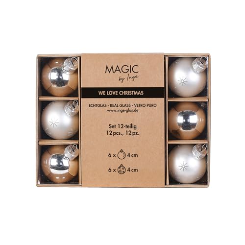 Christbaumschmuck Silber Glas 18 Weihnachtskugeln Glas 4cm 12 Stück - Glitzer mit Motiv -...