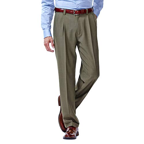 Haggar mens Straight dress pants, Khaki, 35W x 30L US
