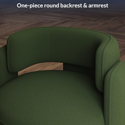Image of BELLEZE Sherpa Boucle Chair Set of 2, Modern Barrel Accent Chair Comfy Round Upholstered Armchair Accent Side Chair for Living Room, Bedrooms, Corner - Quinton (Green)