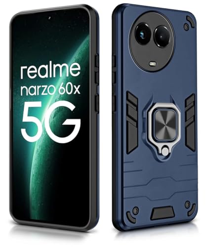 Image of WOW IMAGINE Shock Proof Back Case Mobile Cover for Realme Narzo 60X 5G | 11 5G | 11X 5G | C67 5G | Back Cover Case (Tough Armor | Hybrid PC + TPU | Ring Holder & in-Built Kickstand | Blue)