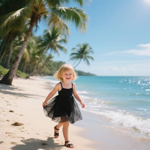 Image of Kolan Toddler Girl Sandals Open Toe Flat Princess Dress Shoes Little Kids