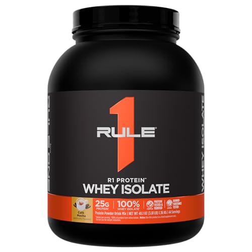 Image of Rule 1 Proteins R1 Protein Whey Isolate, Cafe Mocha, 44 Servings | 25g of Protein from Whey Isolates and Hydrolysate isolates for Workout Recovery and anytime use