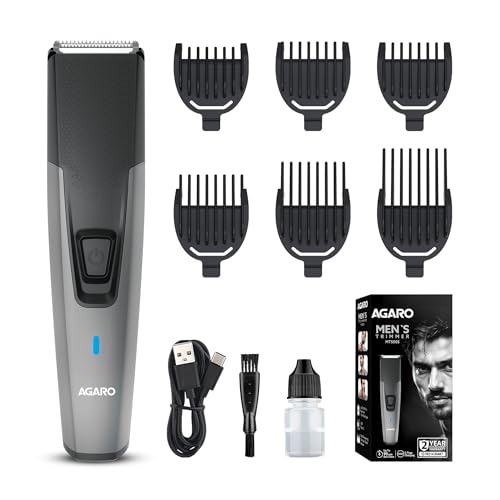 Image of AGARO Beard Trimmer MT5005, 90 mins run time with Type C, 6 comb attachments, Self sharpening blades | Trimmer for Men