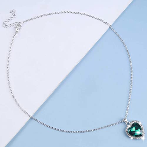 Atentuyi Love Heart Necklace Silver Chain Necklace Birthstone Crystal Necklace Vintage Green Gem Emerald Necklace Dainty Chain Heart Cz Pendant Necklace Jewelry for Women and Girls - Image 3