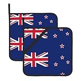 YYHHAOFA Quadratischer isolierter Topflappen mit neuseeländischer Flagge, bedruckt, 20,3 x 20,3 cm, zum Aufwärmen und Servieren von Gerichten