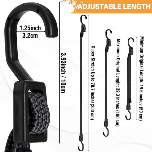 Image of Bungee Cords with Hooks, 40 Inch Flat Adjustable Bungee Cords with Hooks Heavy Duty, Rubber Black Bungee Straps with Buckle Hooks for Outdoor, Camping, Tarps, Bike Rack, Tent, Truck, 6 Pack