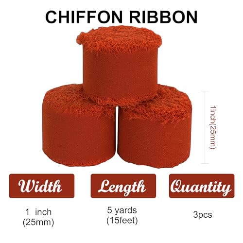 Premium Copper Chiffon Ribbon Rolls - 3 Pack of 1 Inch x 5 Yards Silk Ribbon for Elegant Gift Wrapping, Wedding Decor, DIY Crafts & Bouquets 4 Premium Copper Chiffon Ribbon Rolls - 3 Pack of 1 Inch x 5 Yards Silk Ribbon for Elegant Gift Wrapping, Wedding Decor, DIY Crafts & Bouquets - Image 3