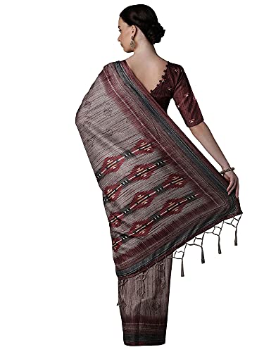 Image of AKHILAM Silk Blend Women Casual Pashmina Silk Abstract Printed Saree With Unstitched Blouse Piece(Grey 4Ksmra4 Parent)