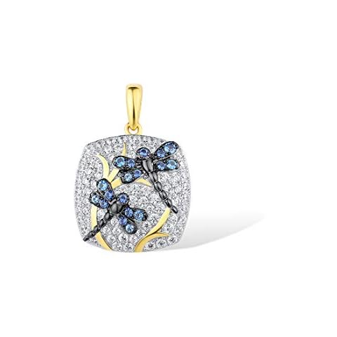 Santuzza Dragonfly Pendant 14K Gold Plated Sterling Silver Blue Spinel Cubic Zirconia Pendants for Women Cover