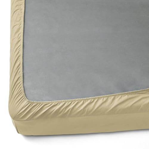 Image of Naksh Japandi Vibes Collection 100% Cotton 210 TC Plain Elastic Fitted Bedsheets Super King Size 78 x 72 Inches, Beige | 1 Elastic Bedsheet King Size Cotton & 2 Pillow Covers |Super King Size Bedsheet