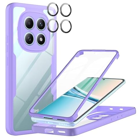 MQERYBV Etui kompatybilne z Xiaomi Redmi Note 15 4G, etui i ochrona aparatu, na cały korpus, wbudowana folia ochronna na wyświetlacz, 360 stopni, przezroczyste, etui na telefon komórkowy, fioletowe