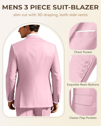Image of Men's 3 Piece Slim Fit Suit Set, Two Button Blazer Solid Jacket Vest Pants Wedding Business Suit