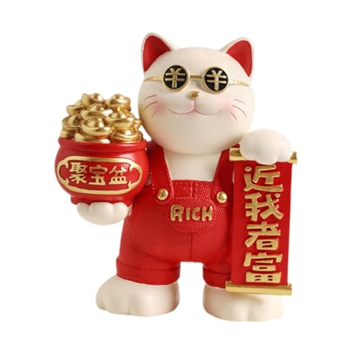 Mascotte animale chat porte-bonheur en résine, le cadeau idéal pour maison et bureau