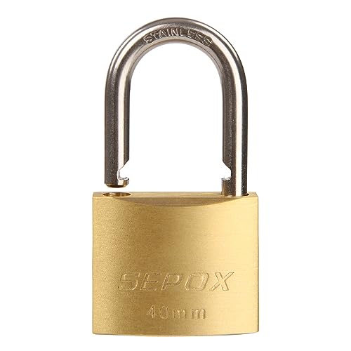 SEPOX Outdoor Padlocks with Key Waterproof 40mm Solid Brass Lock, Stainless Steel Shackle, Rust Proof Heavy Duty Padlock for Warehouse Container Garage Shed Padlock Gate Chain - Image 4